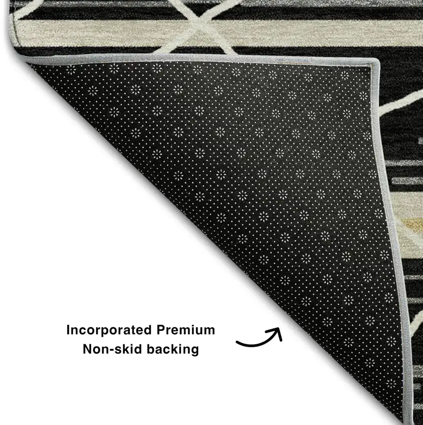 Black Gold And Ivory Striped Washable Area Rug With UV Protection Photo 6