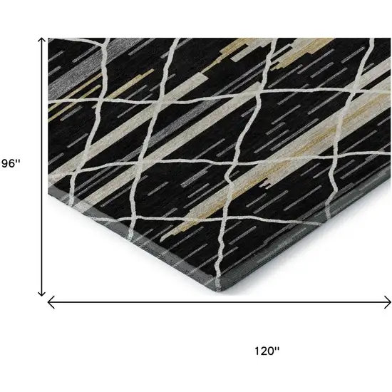 Black Gold And Ivory Striped Washable Area Rug With UV Protection Photo 9