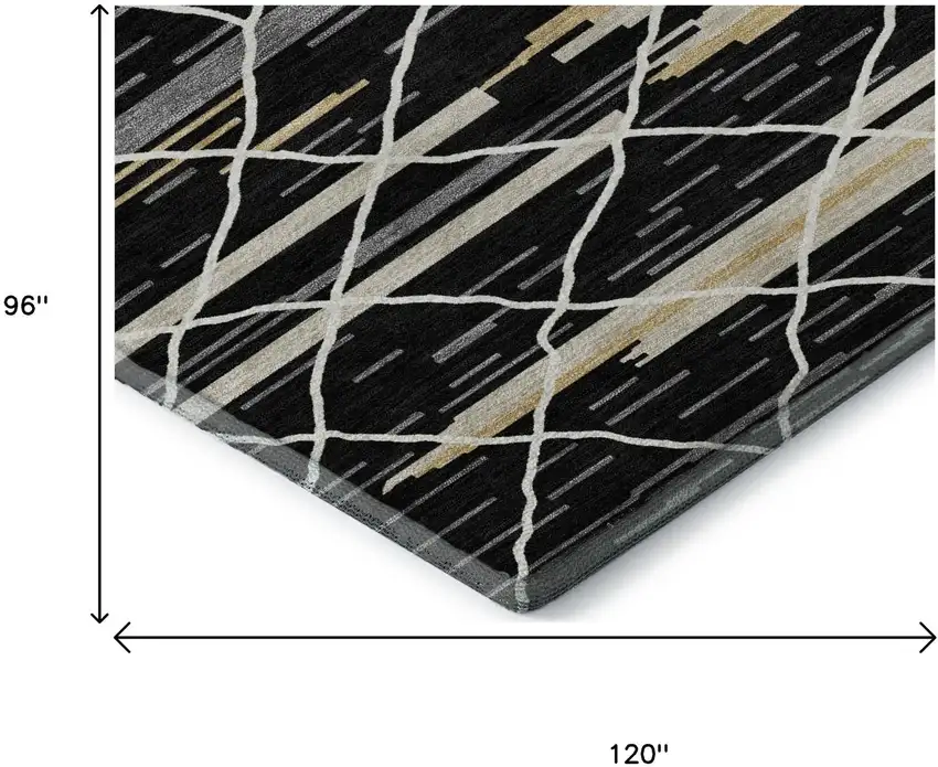 Black Gold And Ivory Striped Washable Area Rug With UV Protection Photo 9
