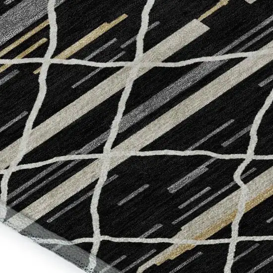 Black Gold And Ivory Striped Washable Area Rug With UV Protection Photo 2
