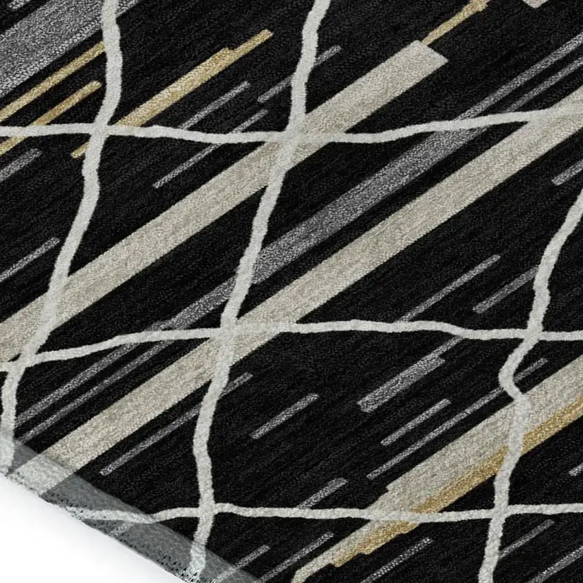 Black Gold And Ivory Striped Washable Area Rug With UV Protection Photo 2