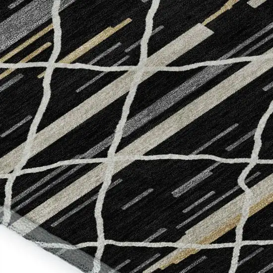 Black Gold And Ivory Striped Washable Area Rug With UV Protection Photo 2