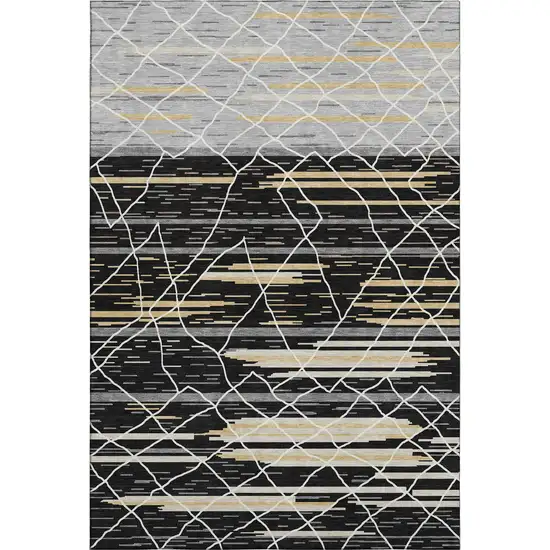 Black Gold And Ivory Striped Washable Area Rug With UV Protection Photo 4