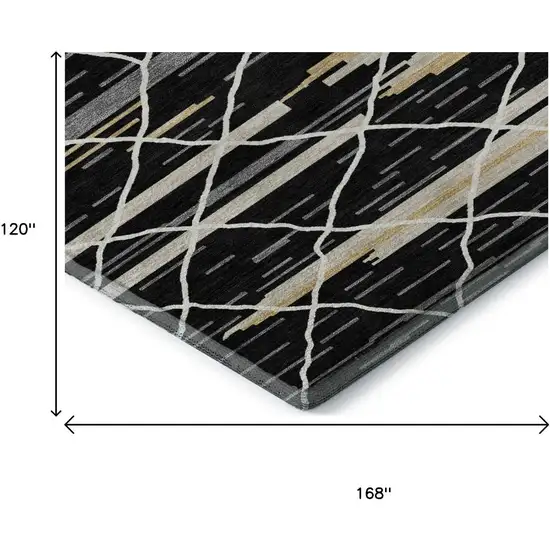 Black Gold And Ivory Striped Washable Area Rug With UV Protection Photo 8