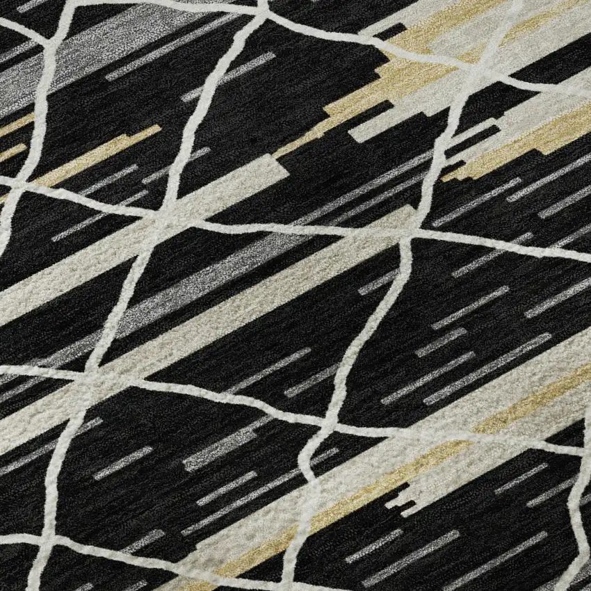 Black Gold And Ivory Striped Washable Area Rug With UV Protection Photo 7