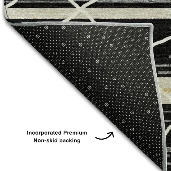Black Gold And Ivory Striped Washable Area Rug With UV Protection Photo 5