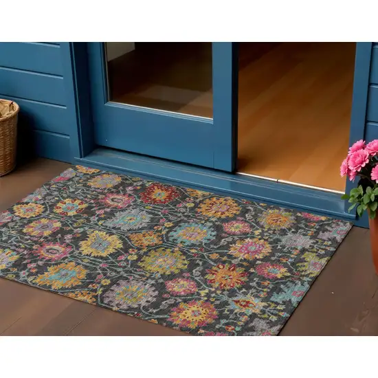 Black Gold And Pink Damask Washable Indoor Outdoor Area Rug Photo 1
