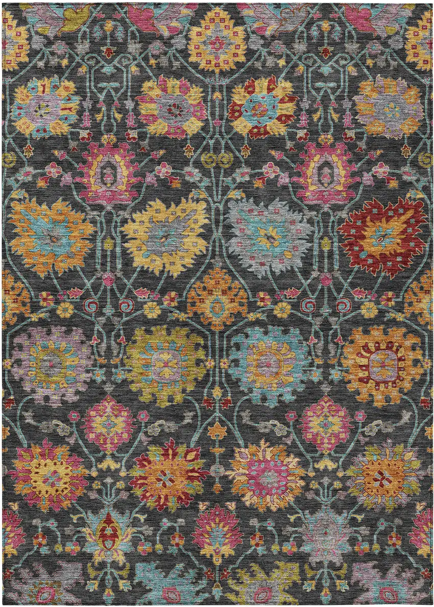 Black Gold And Pink Damask Washable Indoor Outdoor Area Rug Photo 2