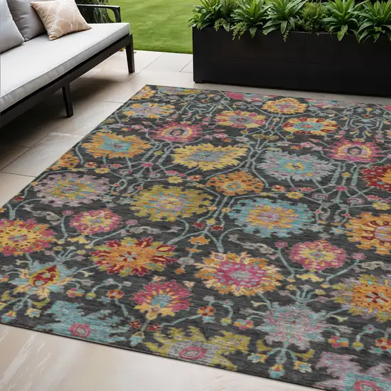 Black Gold And Pink Damask Washable Indoor Outdoor Area Rug Photo 1
