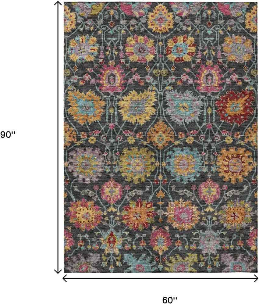 Black Gold And Pink Damask Washable Indoor Outdoor Area Rug Photo 3