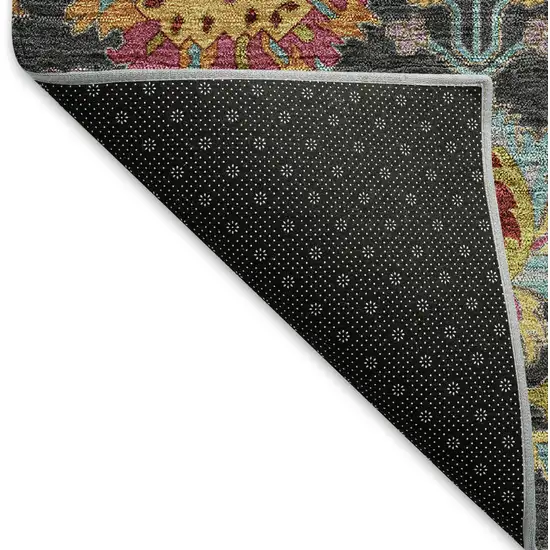 Black Gold And Pink Damask Washable Indoor Outdoor Area Rug Photo 4