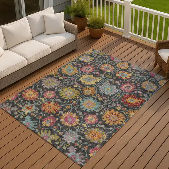 Black Gold And Pink Damask Washable Indoor Outdoor Area Rug Photo 7