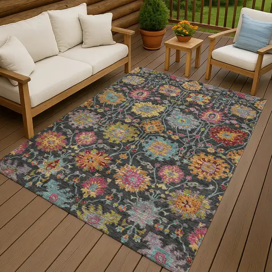 Black Gold And Pink Damask Washable Indoor Outdoor Area Rug Photo 9