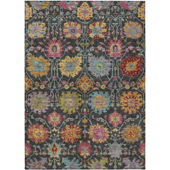 Black Gold And Pink Damask Washable Indoor Outdoor Area Rug Photo 2