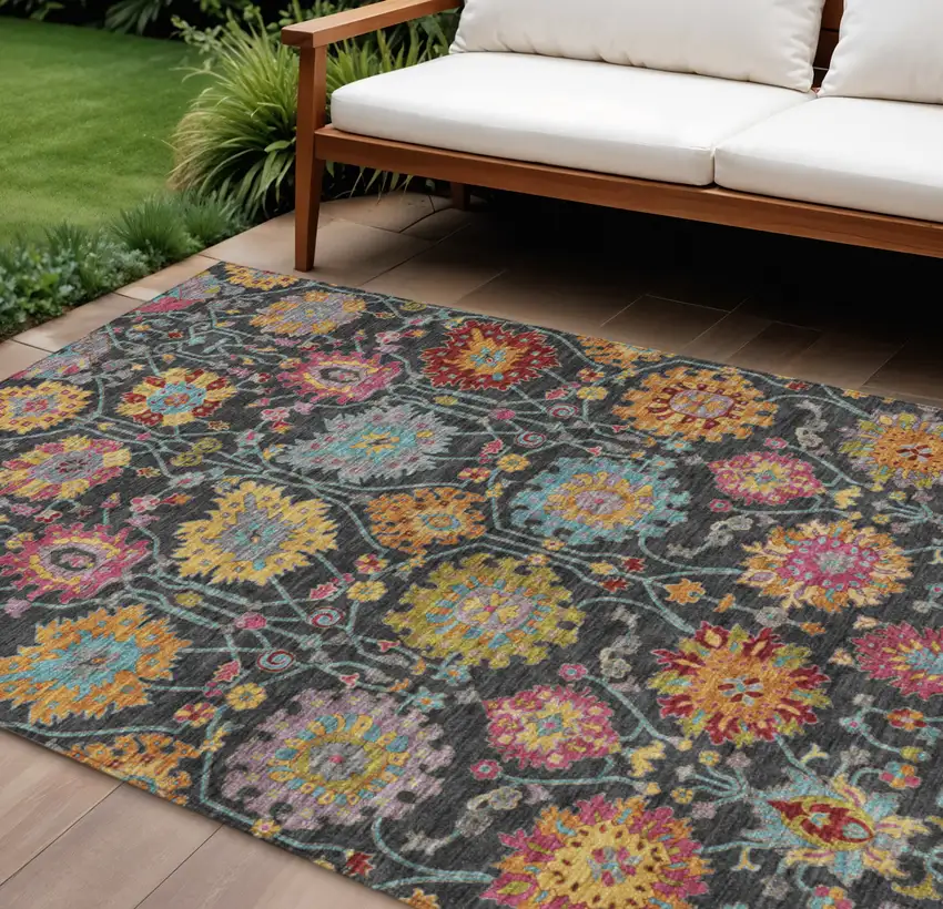 Black Gold And Pink Damask Washable Indoor Outdoor Area Rug Photo 1