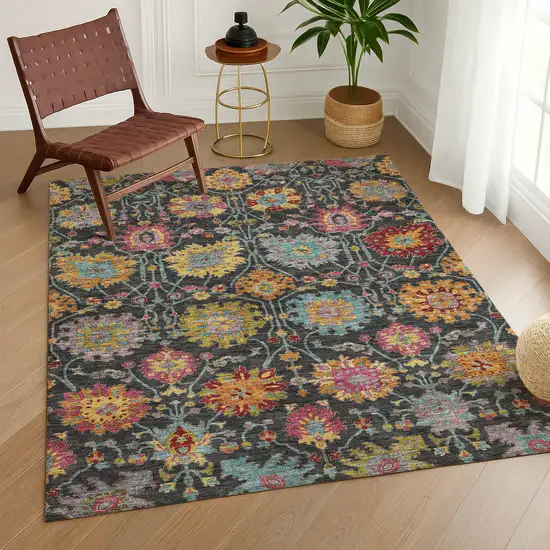 Black Gold And Pink Damask Washable Indoor Outdoor Area Rug Photo 9