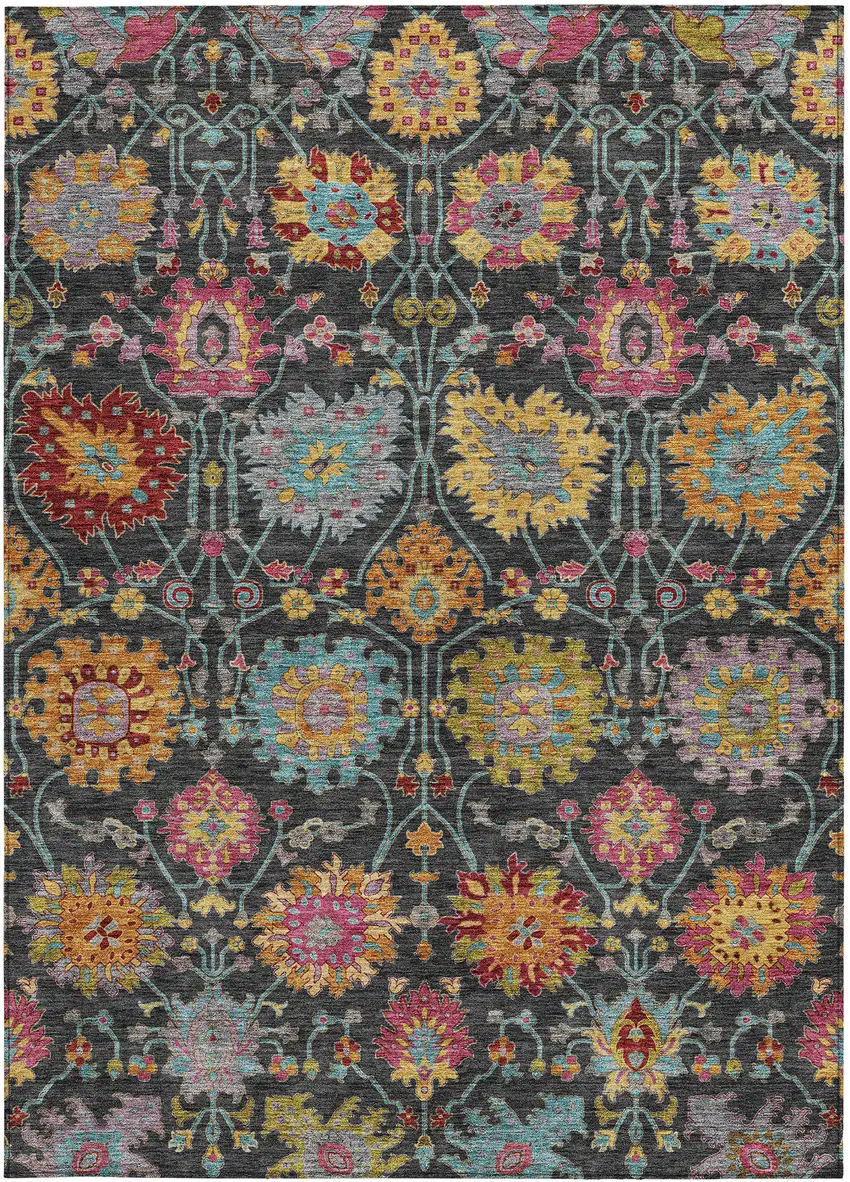 Black Gold And Pink Damask Washable Indoor Outdoor Area Rug Photo 4