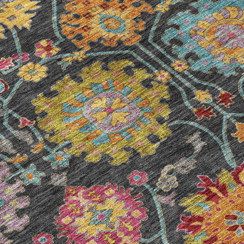 Black Gold And Pink Damask Washable Indoor Outdoor Area Rug Photo 8