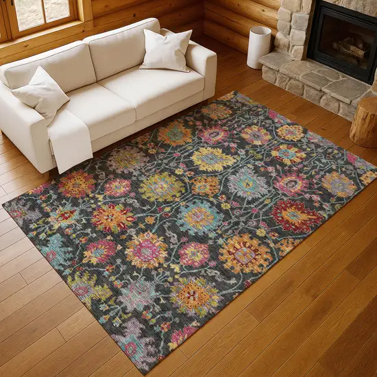 Black Gold And Pink Damask Washable Indoor Outdoor Area Rug Photo 9