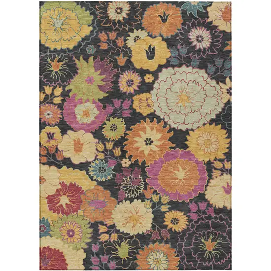Black Gold And Pink Floral Washable Indoor Outdoor Area Rug Photo 2