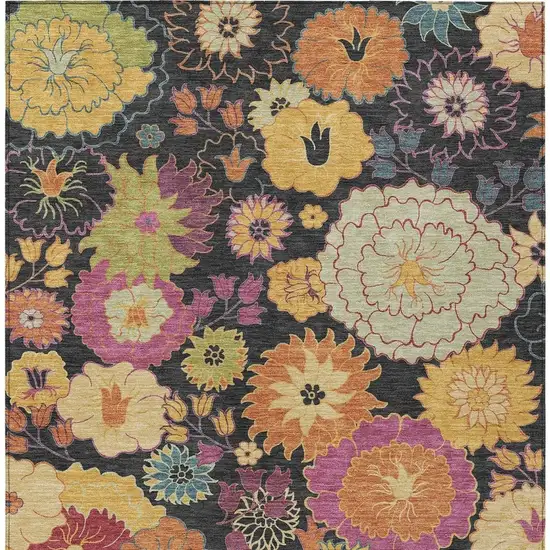Black Gold And Pink Floral Washable Indoor Outdoor Area Rug Photo 6