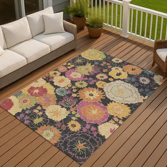 Black Gold And Pink Floral Washable Indoor Outdoor Area Rug Photo 9