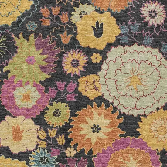 Black Gold And Pink Floral Washable Indoor Outdoor Area Rug Photo 7