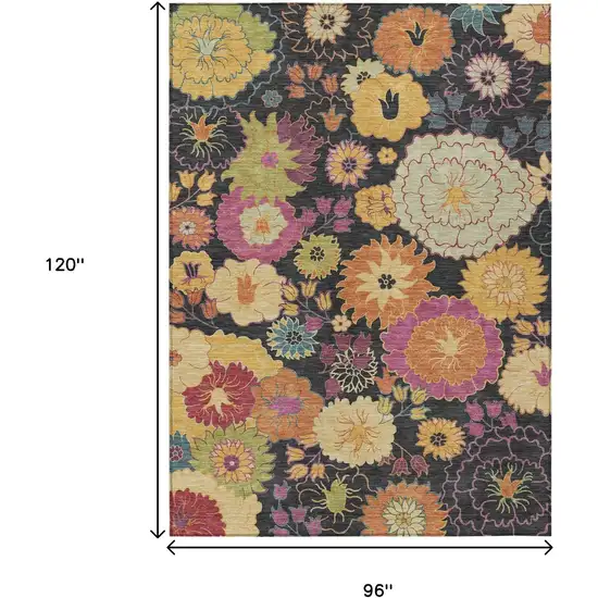 Black Gold And Pink Floral Washable Indoor Outdoor Area Rug Photo 3