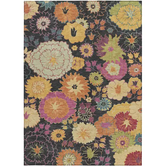 Black Gold And Pink Floral Washable Indoor Outdoor Area Rug Photo 4