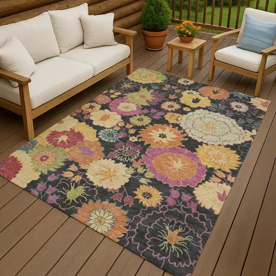 Black Gold And Pink Floral Washable Indoor Outdoor Area Rug Photo 7