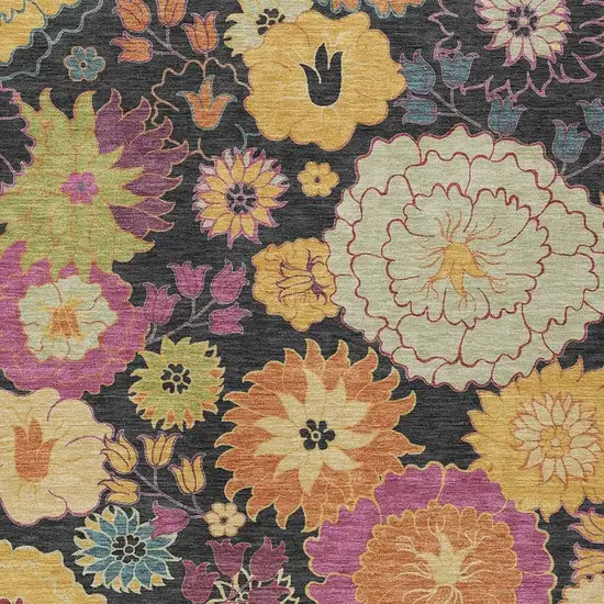 Black Gold And Pink Floral Washable Indoor Outdoor Area Rug Photo 8