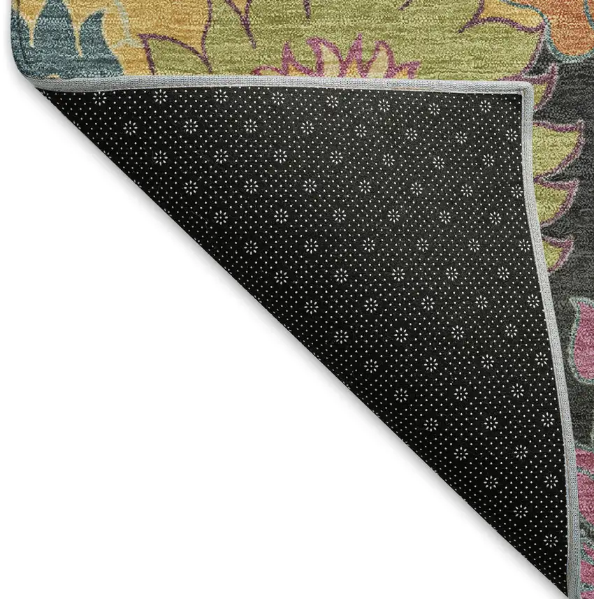 Black Gold And Pink Floral Washable Indoor Outdoor Area Rug Photo 4