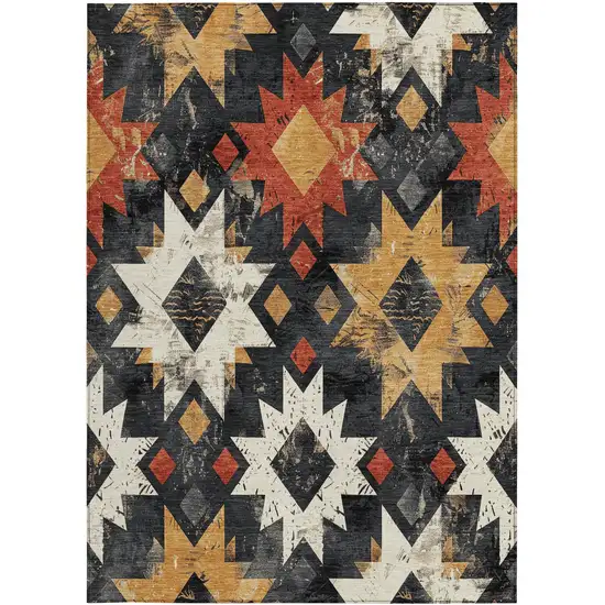 Black Gold And Rust Aztec Washable Indoor Outdoor Area Rug Photo 3
