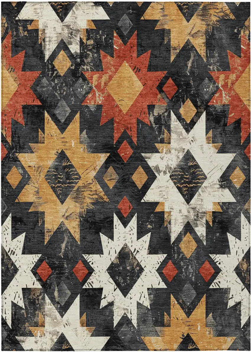 Black Gold And Rust Aztec Washable Indoor Outdoor Area Rug Photo 1