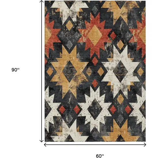 Black Gold And Rust Aztec Washable Indoor Outdoor Area Rug Photo 9