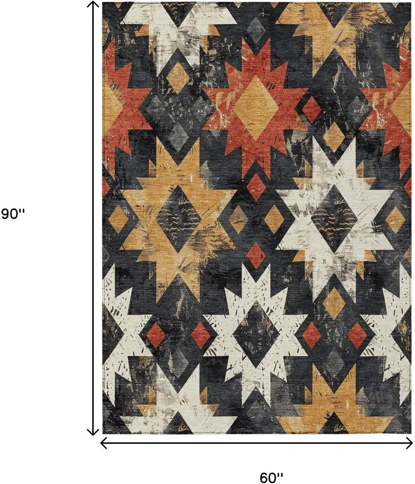 Black Gold And Rust Aztec Washable Indoor Outdoor Area Rug Photo 9