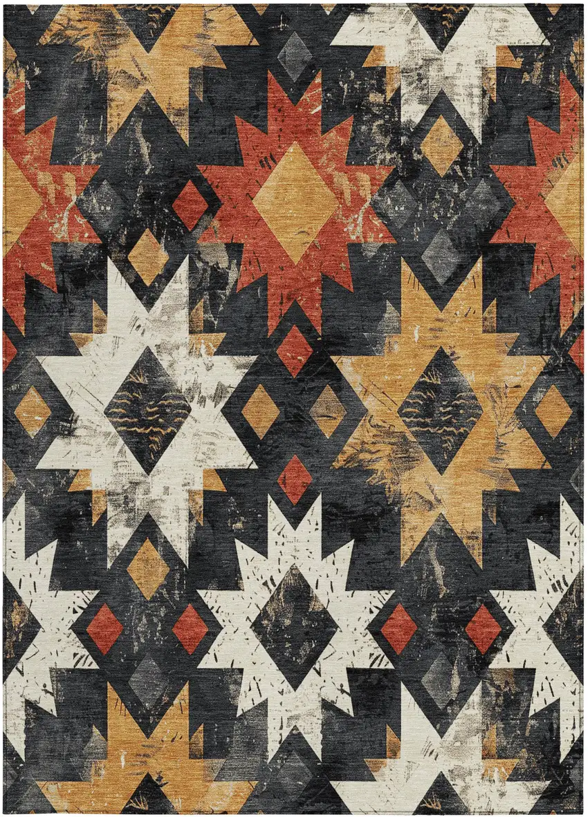 Black Gold And Rust Aztec Washable Indoor Outdoor Area Rug Photo 3