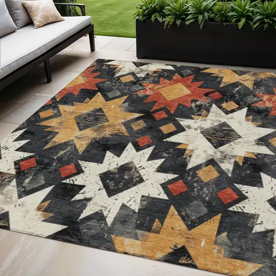 Black Gold And Rust Aztec Washable Indoor Outdoor Area Rug Photo 2