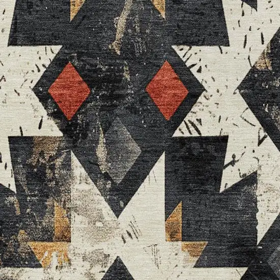 Black Gold And Rust Aztec Washable Indoor Outdoor Area Rug Photo 3