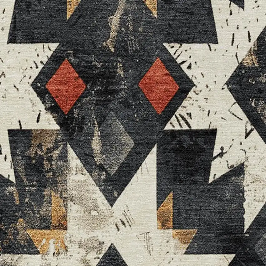 Black Gold And Rust Aztec Washable Indoor Outdoor Area Rug Photo 3