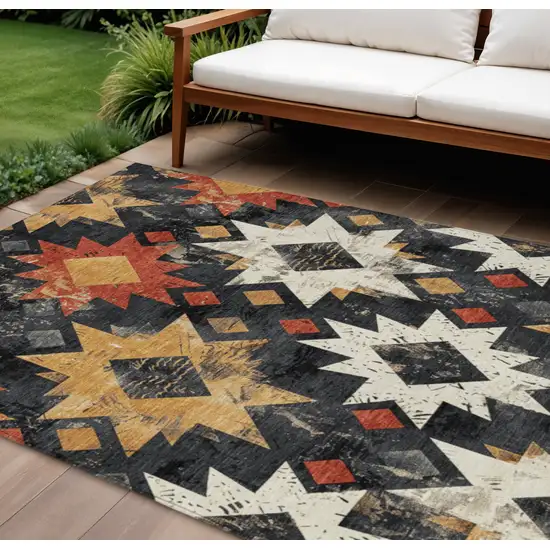 Black Gold And Rust Aztec Washable Indoor Outdoor Area Rug Photo 2