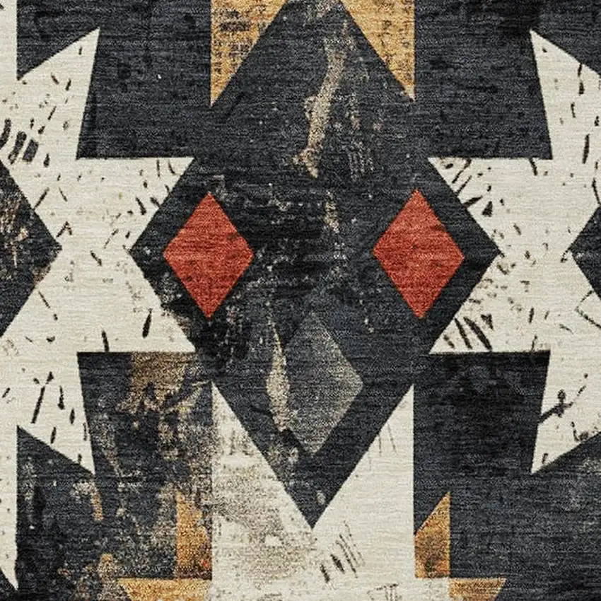 Black Gold And Rust Aztec Washable Indoor Outdoor Area Rug Photo 3