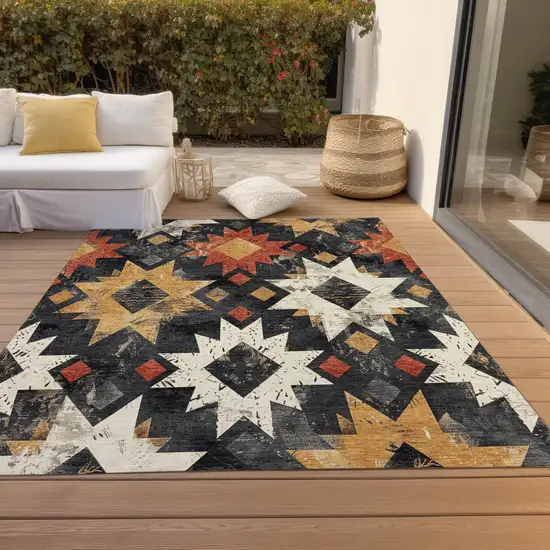 Black Gold And Rust Aztec Washable Indoor Outdoor Area Rug Photo 8