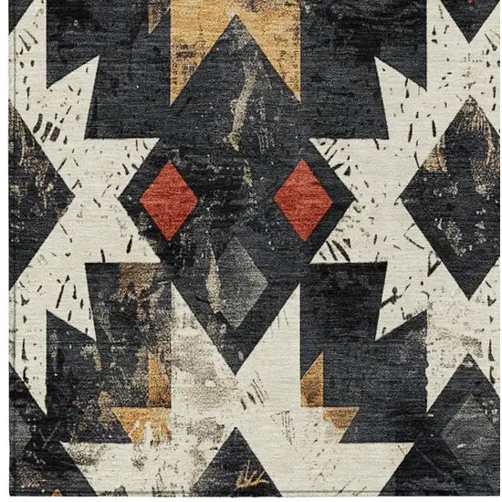 Black Gold And Rust Aztec Washable Indoor Outdoor Area Rug Photo 3