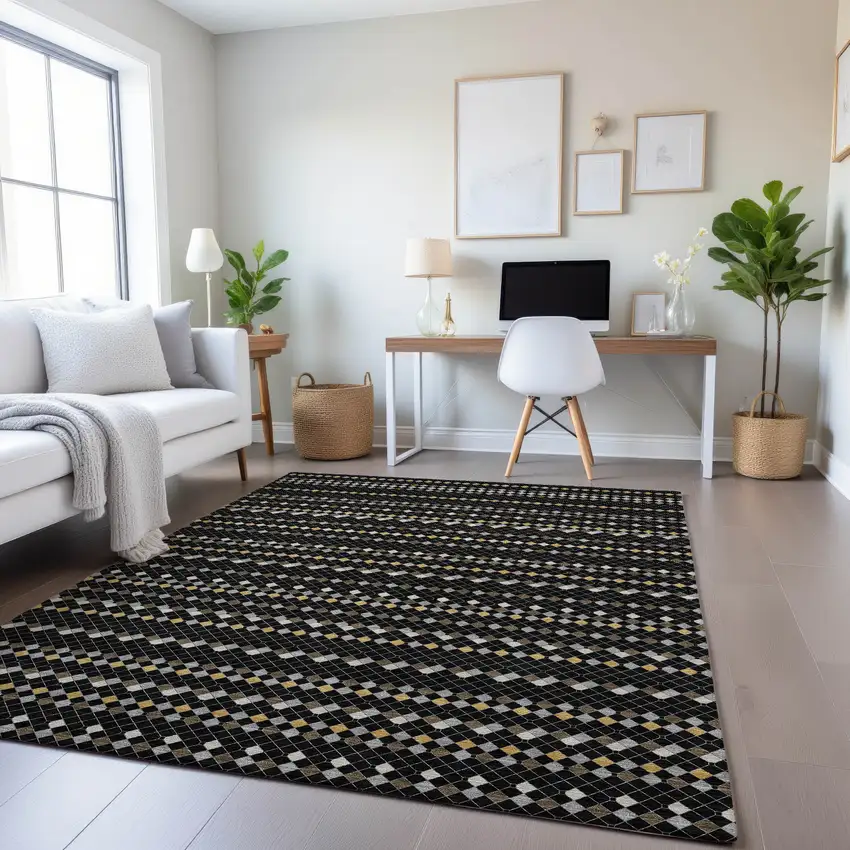 Black Gold And Silver Striped Washable Area Rug With UV Protection Photo 4