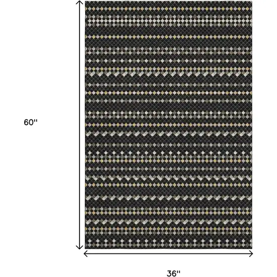 Black Gold And Silver Striped Washable Area Rug With UV Protection Photo 3