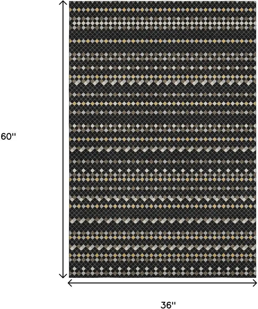 Black Gold And Silver Striped Washable Area Rug With UV Protection Photo 3