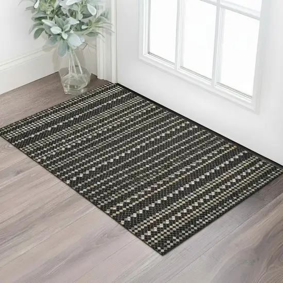 Black Gold And Silver Striped Washable Area Rug With UV Protection Photo 2