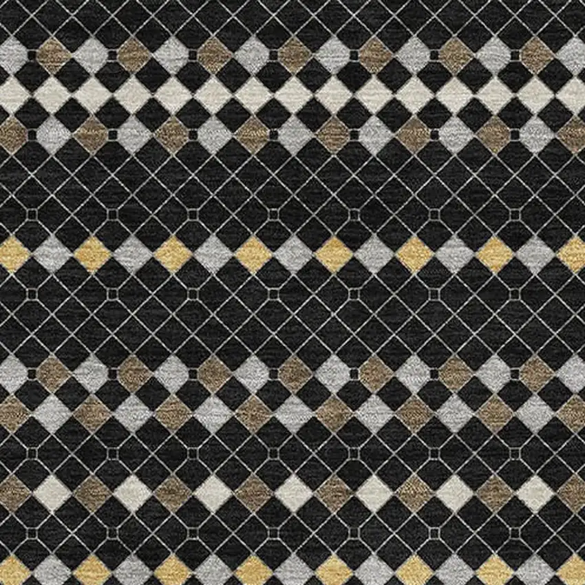 Black Gold And Silver Striped Washable Area Rug With UV Protection Photo 2