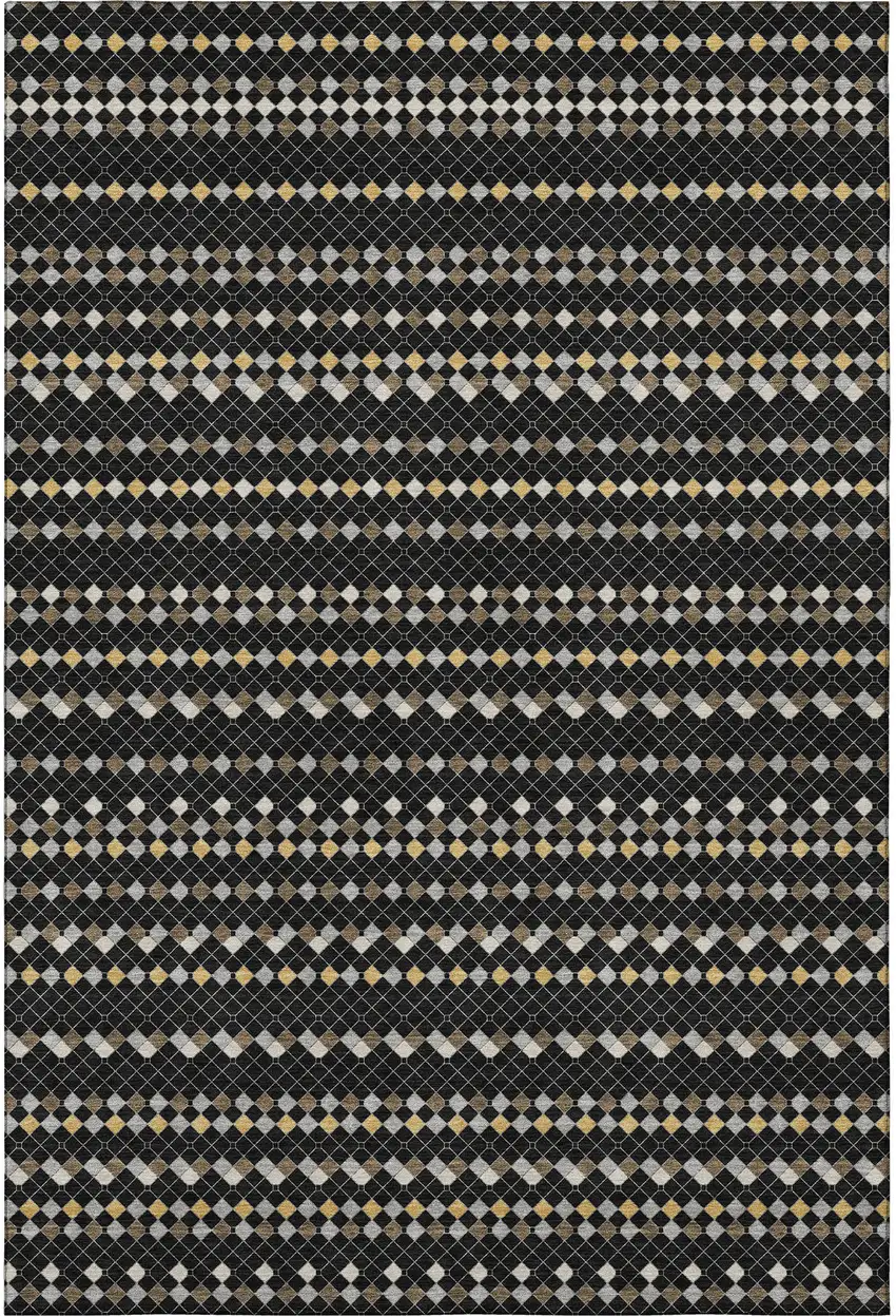Black Gold And Silver Striped Washable Area Rug With UV Protection Photo 3